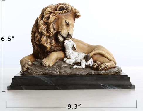Resin Lion and Lamb Table Statue Home Decor, Christian Religious Gift (Brown) in Saudi Arabia