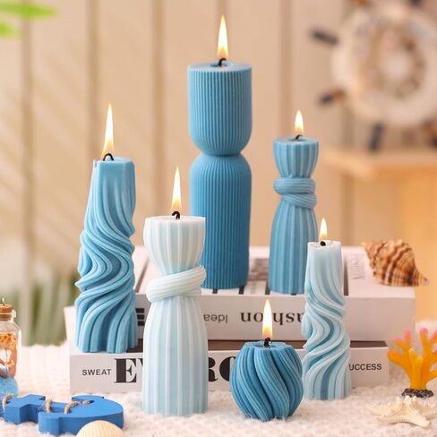 6 Pcs Pillar Candles Modern Aesthetic Ribbed Decorative Candle Set Cute Soy Wax Scented Ribbed Decor for Home(White,2.36-6.89 Inch) in Saudi Arabia