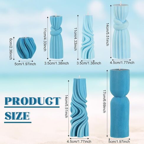 6 Pcs Pillar Candles Modern Aesthetic Ribbed Decorative Candle Set Cute Soy Wax Scented Ribbed Decor for Home(White,2.36-6.89 Inch) in Saudi Arabia
