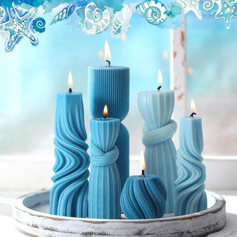 6 Pcs Pillar Candles Modern Aesthetic Ribbed Decorative Candle Set Cute Soy Wax Scented Ribbed Decor for Home(White,2.36-6.89 Inch) in Saudi Arabia