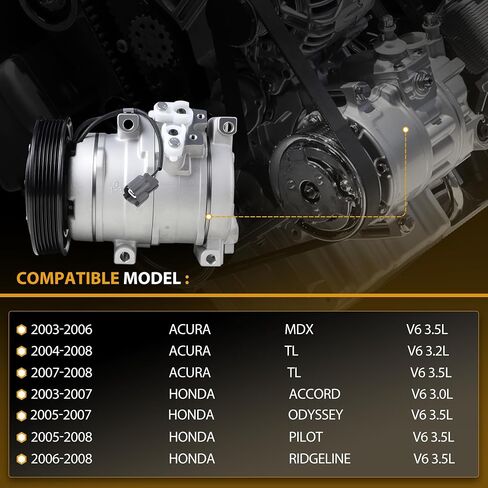 AC Compressor with Clutch Compatible with Honda Accord, Odyssey, Pilot, Ridgeline & Acura MDX, TL, 3.0L 3.2L 3.5L- Replaces 38810RCAA01, 98307, 97307, 639318, CO 10736C in Saudi Arabia