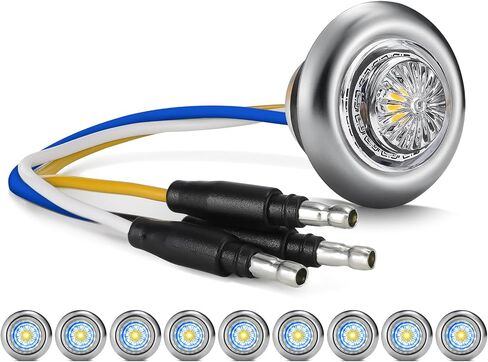 Partsam 10Pcs 3/4 Inch 3 Colors Led Side Marker Lights Amber to Blue Auxiliary Light, Clear Lens Clearance Bullet Lights Indicator Penny Light with Trim Ring Bezel for Trailer Truck RV Bus Waterproof in Saudi Arabia