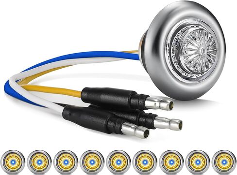 Partsam 10Pcs 3/4 Inch 3 Colors Led Side Marker Lights Amber to Blue Auxiliary Light, Clear Lens Clearance Bullet Lights Indicator Penny Light with Trim Ring Bezel for Trailer Truck RV Bus Waterproof in Saudi Arabia