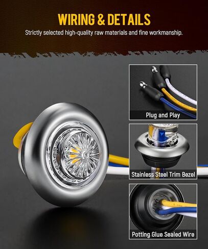 Partsam 10Pcs 3/4 Inch 3 Colors Led Side Marker Lights Amber to Blue Auxiliary Light, Clear Lens Clearance Bullet Lights Indicator Penny Light with Trim Ring Bezel for Trailer Truck RV Bus Waterproof in Saudi Arabia