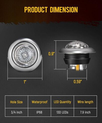 Partsam 10Pcs 3/4 Inch 3 Colors Led Side Marker Lights Amber to Blue Auxiliary Light, Clear Lens Clearance Bullet Lights Indicator Penny Light with Trim Ring Bezel for Trailer Truck RV Bus Waterproof in Saudi Arabia