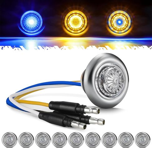 Partsam 10Pcs 3/4 Inch 3 Colors Led Side Marker Lights Amber to Blue Auxiliary Light, Clear Lens Clearance Bullet Lights Indicator Penny Light with Trim Ring Bezel for Trailer Truck RV Bus Waterproof in Saudi Arabia