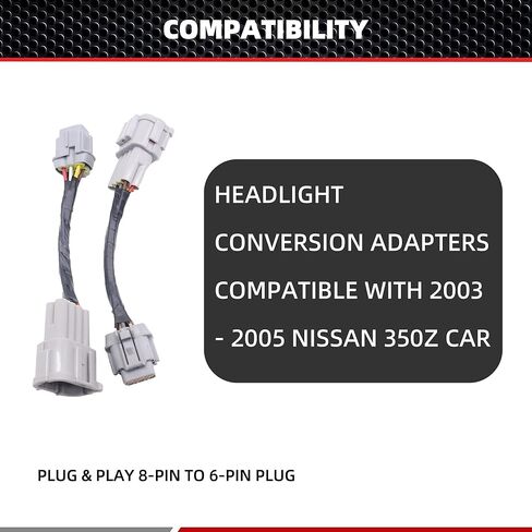 HiSport 2PCS Headlight Conversion Adapters Compatible with Nissan 350z 2003 2004 2005 HID Wiring 8 to Halogen 6 in Saudi Arabia