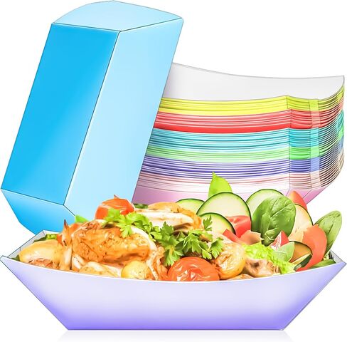 MotBach 100 Pack 2Lb Colorful Paper Food Boat Trays Disposable Paper Boats, Kraft Food Boats, Paper Food Serving Tray Boat Plate for Snack Popcorn Dessset Burger Hotdog Sandwich Taco Fries Nacho in Kuwait