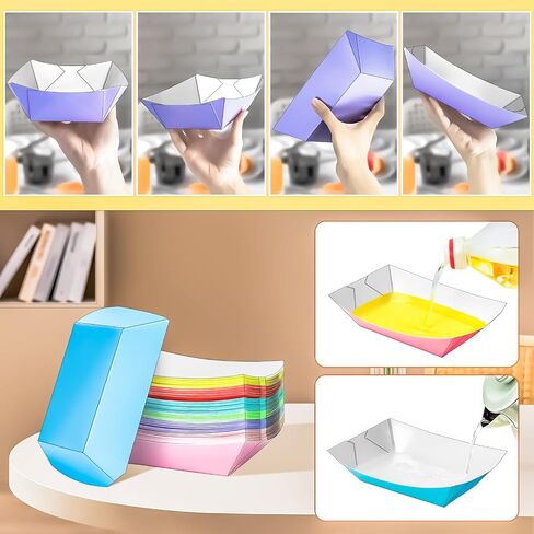 MotBach 100 Pack 2Lb Colorful Paper Food Boat Trays Disposable Paper Boats, Kraft Food Boats, Paper Food Serving Tray Boat Plate for Snack Popcorn Dessset Burger Hotdog Sandwich Taco Fries Nacho in Kuwait