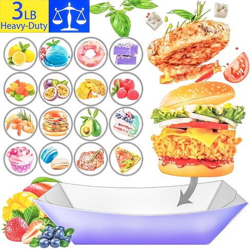 MotBach 100 Pack 2Lb Colorful Paper Food Boat Trays Disposable Paper Boats, Kraft Food Boats, Paper Food Serving Tray Boat Plate for Snack Popcorn Dessset Burger Hotdog Sandwich Taco Fries Nacho in Kuwait