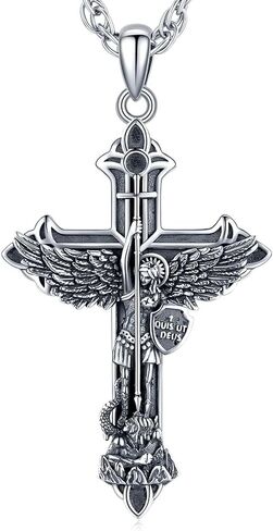 Aniu S925 Sterling Silver St Michael/St Christopher/St Benedict/Saint Jude/Jesus Crucifix/St uriel/Archangel Raphael/St Patrick/Saint Andrew/Saint Florian Necklace for Men Pendant Medallion Medallion المجوهر in Kuwait