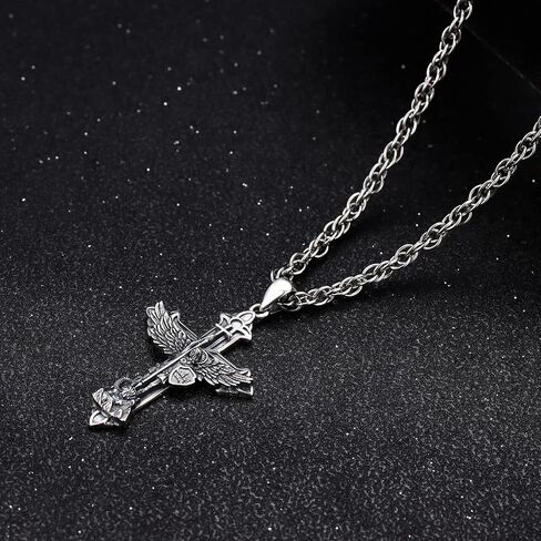 Aniu S925 Sterling Silver St Michael/St Christopher/St Benedict/Saint Jude/Jesus Crucifix/St uriel/Archangel Raphael/St Patrick/Saint Andrew/Saint Florian Necklace for Men Pendant Medallion Medallion المجوهر in Kuwait
