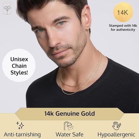 MAX + STONE Real 14K Gold Chain for Women & Men | 18 Inch or 20 Inch, Anti-Tarnishing, Hypoallergenic and Lightweight Chains with Secure Lobster Clasp in Various Designs in Saudi Arabia