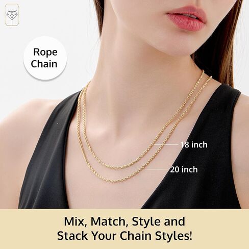 MAX + STONE Real 14K Gold Chain for Women & Men | 18 Inch or 20 Inch, Anti-Tarnishing, Hypoallergenic and Lightweight Chains with Secure Lobster Clasp in Various Designs in Saudi Arabia