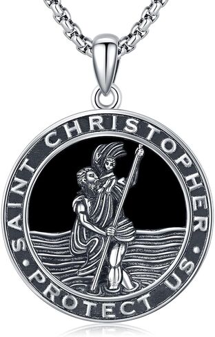 Aniu S925 Sterling Silver St Michael/St Christopher/St Benedict/Saint Jude/Jesus Crucifix/St uriel/Archangel Raphael/St Patrick/Saint Andrew/Saint Florian Necklace for Men Pendant Medallion Medallion المجوهر in Kuwait
