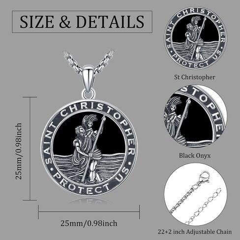 Aniu S925 Sterling Silver St Michael/St Christopher/St Benedict/Saint Jude/Jesus Crucifix/St uriel/Archangel Raphael/St Patrick/Saint Andrew/Saint Florian Necklace for Men Pendant Medallion Medallion المجوهر in Kuwait