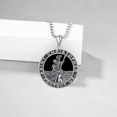 Aniu S925 Sterling Silver St Michael/St Christopher/St Benedict/Saint Jude/Jesus Crucifix/St uriel/Archangel Raphael/St Patrick/Saint Andrew/Saint Florian Necklace for Men Pendant Medallion Medallion المجوهر in Kuwait