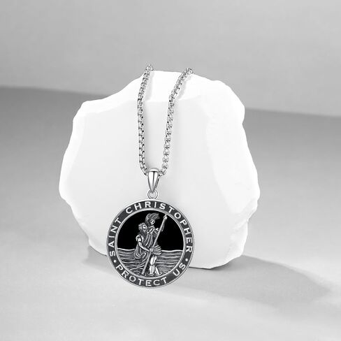 Aniu S925 Sterling Silver St Michael/St Christopher/St Benedict/Saint Jude/Jesus Crucifix/St uriel/Archangel Raphael/St Patrick/Saint Andrew/Saint Florian Necklace for Men Pendant Medallion Medallion المجوهر in Kuwait