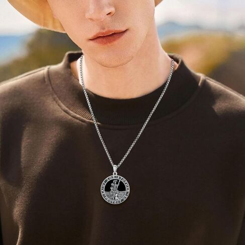 Aniu S925 Sterling Silver St Michael/St Christopher/St Benedict/Saint Jude/Jesus Crucifix/St uriel/Archangel Raphael/St Patrick/Saint Andrew/Saint Florian Necklace for Men Pendant Medallion Medallion المجوهر in Kuwait