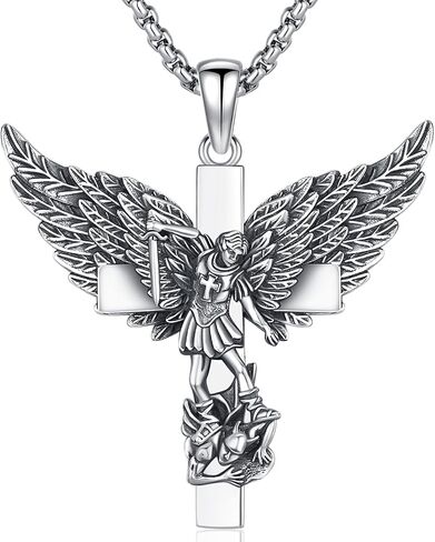 Aniu S925 Sterling Silver St Michael/St Christopher/St Benedict/Saint Jude/Jesus Crucifix/St uriel/Archangel Raphael/St Patrick/Saint Andrew/Saint Florian Necklace for Men Pendant Medallion Medallion المجوهر in Kuwait