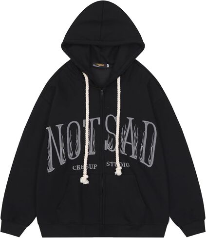 Women Men Y2K Zip Up Hoodie Goth Letter Print Fleece Hooded Sweatshirt Emo Grunge Vintage Oversize Streetwear Jacket in Saudi Arabia