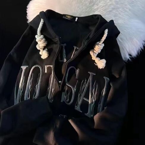 Women Men Y2K Zip Up Hoodie Goth Letter Print Fleece Hooded Sweatshirt Emo Grunge Vintage Oversize Streetwear Jacket in Saudi Arabia
