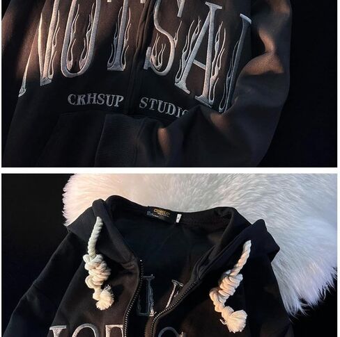 Women Men Y2K Zip Up Hoodie Goth Letter Print Fleece Hooded Sweatshirt Emo Grunge Vintage Oversize Streetwear Jacket in Saudi Arabia