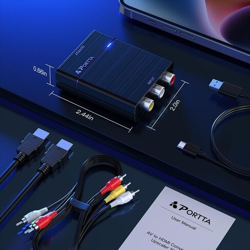 Portta RCA to HDMI Converter, AV to HDMI 1080P, Mini Composite CVBS to Digital Adapter Upscaler, Support PAL/NTSC, Compatible with VHS, VCR, PS3, N64, Wii, STB, Xbox, Blue-Ray DVD Players, Grey in Saudi Arabia