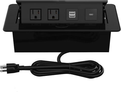 Kungfuking Conference Table Power Hub, Outlet Multimedia Connectivity Box with 1 HDMI + 1 RJ45 + 20W USB C + 2 USB A + 2 AC Outlets, Heavy Duty Metal Table Top Box for Countertop Office UL Listed in Kuwait