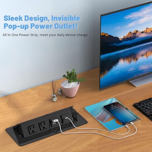 Kungfuking Conference Table Power Hub, Outlet Multimedia Connectivity Box with 1 HDMI + 1 RJ45 + 20W USB C + 2 USB A + 2 AC Outlets, Heavy Duty Metal Table Top Box for Countertop Office UL Listed in Kuwait