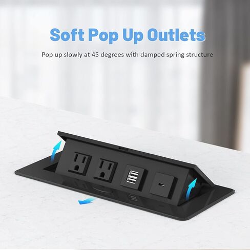 Kungfuking Conference Table Power Hub, Outlet Multimedia Connectivity Box with 1 HDMI + 1 RJ45 + 20W USB C + 2 USB A + 2 AC Outlets, Heavy Duty Metal Table Top Box for Countertop Office UL Listed in Kuwait