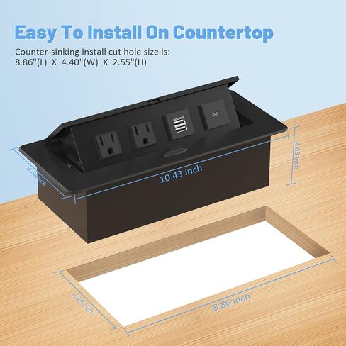 Kungfuking Conference Table Power Hub, Outlet Multimedia Connectivity Box with 1 HDMI + 1 RJ45 + 20W USB C + 2 USB A + 2 AC Outlets, Heavy Duty Metal Table Top Box for Countertop Office UL Listed in Kuwait