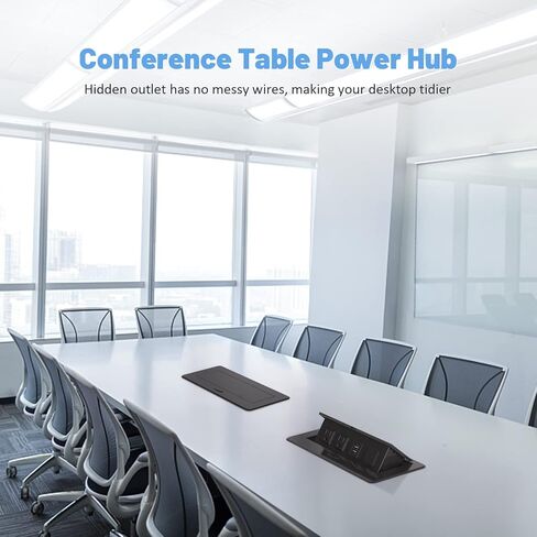 Kungfuking Conference Table Power Hub, Outlet Multimedia Connectivity Box with 1 HDMI + 1 RJ45 + 20W USB C + 2 USB A + 2 AC Outlets, Heavy Duty Metal Table Top Box for Countertop Office UL Listed in Kuwait