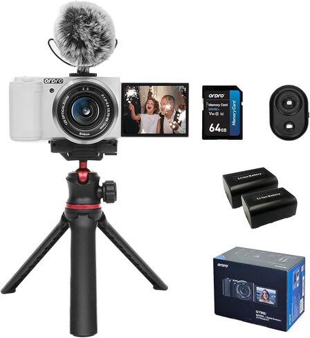 ORDRO 5K Digital Camera Vlogging Camera for Content Creators and Vloggers, 64MP Digital Camera for Photography Flip Screen, 12X Optical Zoom Camera, Auto Focus, IR Night Vision Function, 64GB Card in Kuwait