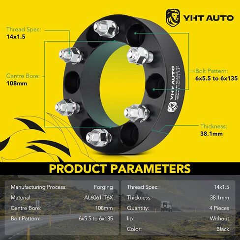 YHTAUTO 6x5.5 to 6x135 Wheel Adapters 1.5 inch Fits Chevy Silverado 1999-2000 C2500, GMC Sierra 2007-2018, Cadillac Escalade, Forged Wheel Tire Spacers w/ M14x1.5 & 12.9 Studs, 108mm Bore 6 Lug 4PCS in Saudi Arabia