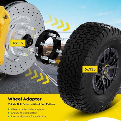 YHTAUTO 6x5.5 to 6x135 Wheel Adapters 1.5 inch Fits Chevy Silverado 1999-2000 C2500, GMC Sierra 2007-2018, Cadillac Escalade, Forged Wheel Tire Spacers w/ M14x1.5 & 12.9 Studs, 108mm Bore 6 Lug 4PCS in Saudi Arabia