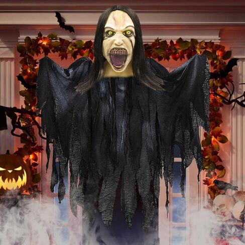 Scary Halloween Mask Crying Woman Mask with Wigs Horror Evil Ghost Devil Creepy Demon Full Head Latxe Mask Scary Halloween Masquerade Party Cosplay Props in Saudi Arabia