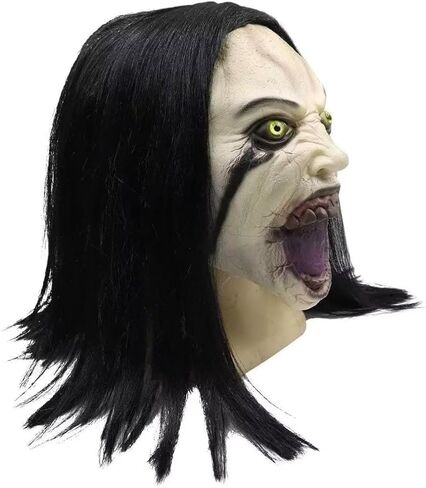 Scary Halloween Mask Crying Woman Mask with Wigs Horror Evil Ghost Devil Creepy Demon Full Head Latxe Mask Scary Halloween Masquerade Party Cosplay Props in Saudi Arabia