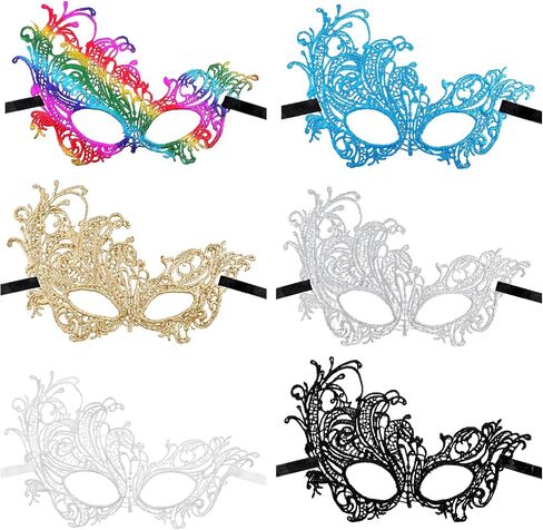 6 Pcs Masquerade Mask for Women Multicolored Vintage Lace Eye Mask for Adults Party Prom Ball Carnival Mardi Gras Costume in Saudi Arabia