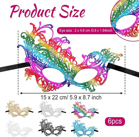 6 Pcs Masquerade Mask for Women Multicolored Vintage Lace Eye Mask for Adults Party Prom Ball Carnival Mardi Gras Costume in Saudi Arabia