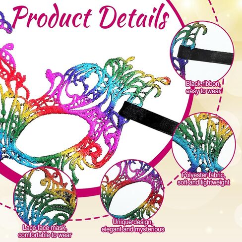 6 Pcs Masquerade Mask for Women Multicolored Vintage Lace Eye Mask for Adults Party Prom Ball Carnival Mardi Gras Costume in Saudi Arabia