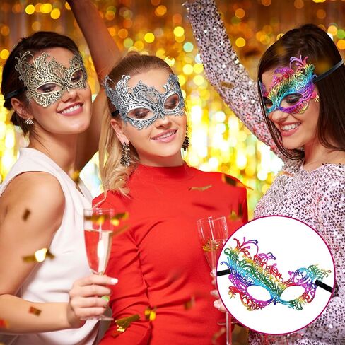 6 Pcs Masquerade Mask for Women Multicolored Vintage Lace Eye Mask for Adults Party Prom Ball Carnival Mardi Gras Costume in Saudi Arabia