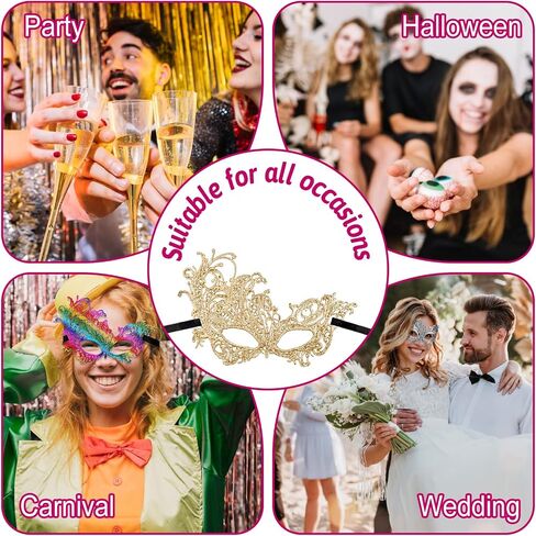 6 Pcs Masquerade Mask for Women Multicolored Vintage Lace Eye Mask for Adults Party Prom Ball Carnival Mardi Gras Costume in Saudi Arabia