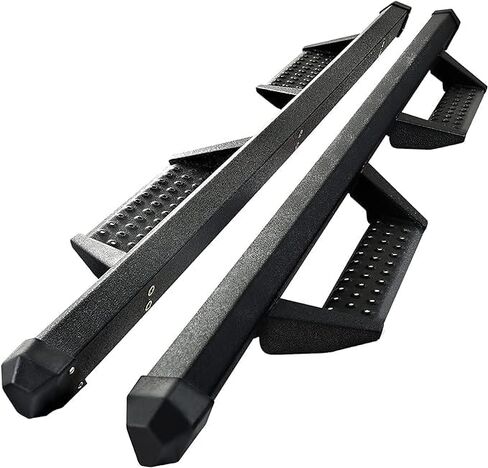 Running Boards Side Steps Compatible with 2019-2025 Chevy Silverado/Sierra 1500 Double Cab, Dual-Stage Textured Black Powder Coated Step Bars. in Saudi Arabia
