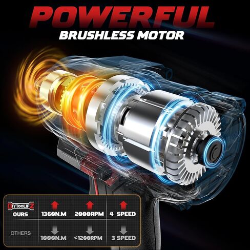 Cordless Impact Wrench 1/2 inch for Dewalt 20v Battery, 900FT-LBS(1200N.m) Brushless Electric Impact Gun for Car Home, High Torque Power Impact Driver with 6Pcs Sockets & Storage Case (No Battery) in Saudi Arabia