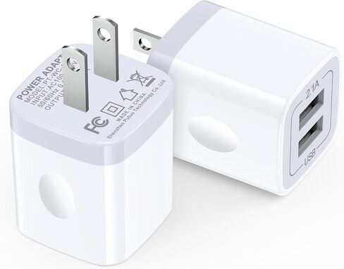 Double USB Charger Block,[5V 2.1A] Dual Port Wall Charger Power Adapter,USB-A Charging Plug 2-Pack Charging Box Brick,Cube for iPhone 16/15/14/13/12/11/SE/XS/X/8,Samsung,Pixel,Android - Black in Kuwait