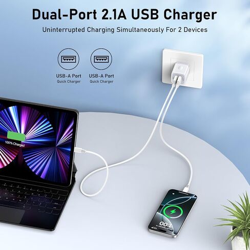 Double USB Charger Block,[5V 2.1A] Dual Port Wall Charger Power Adapter,USB-A Charging Plug 2-Pack Charging Box Brick,Cube for iPhone 16/15/14/13/12/11/SE/XS/X/8,Samsung,Pixel,Android - Black in Kuwait