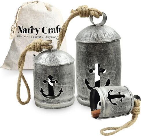 Set of 3 Giant Harmony Chic Cow Bells Huge Rustic Christmas Vintage Handmade Hanging Lucky Bells On Rope (Country Rustic, Large) in Kuwait
