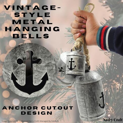 Set of 3 Giant Harmony Chic Cow Bells Huge Rustic Christmas Vintage Handmade Hanging Lucky Bells On Rope (Country Rustic, Large) in Kuwait