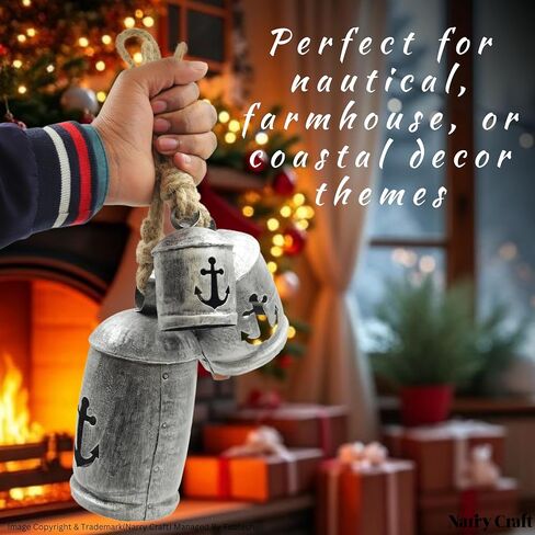 Set of 3 Giant Harmony Chic Cow Bells Huge Rustic Christmas Vintage Handmade Hanging Lucky Bells On Rope (Country Rustic, Large) in Kuwait